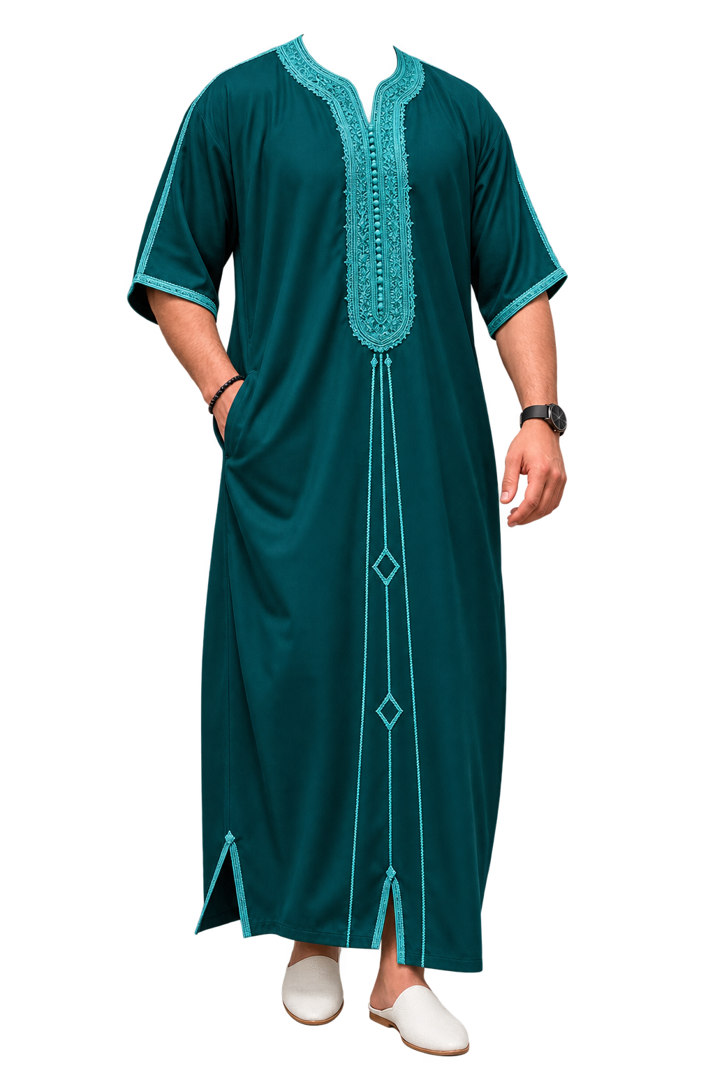 Derraïa Vert Émeraude Brodée