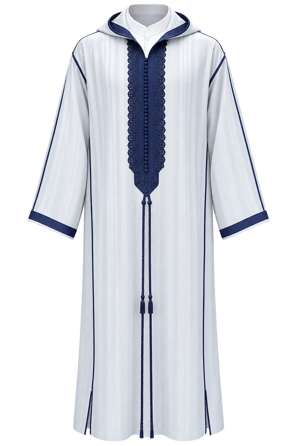 Djellaba Blanche Bleu Marine